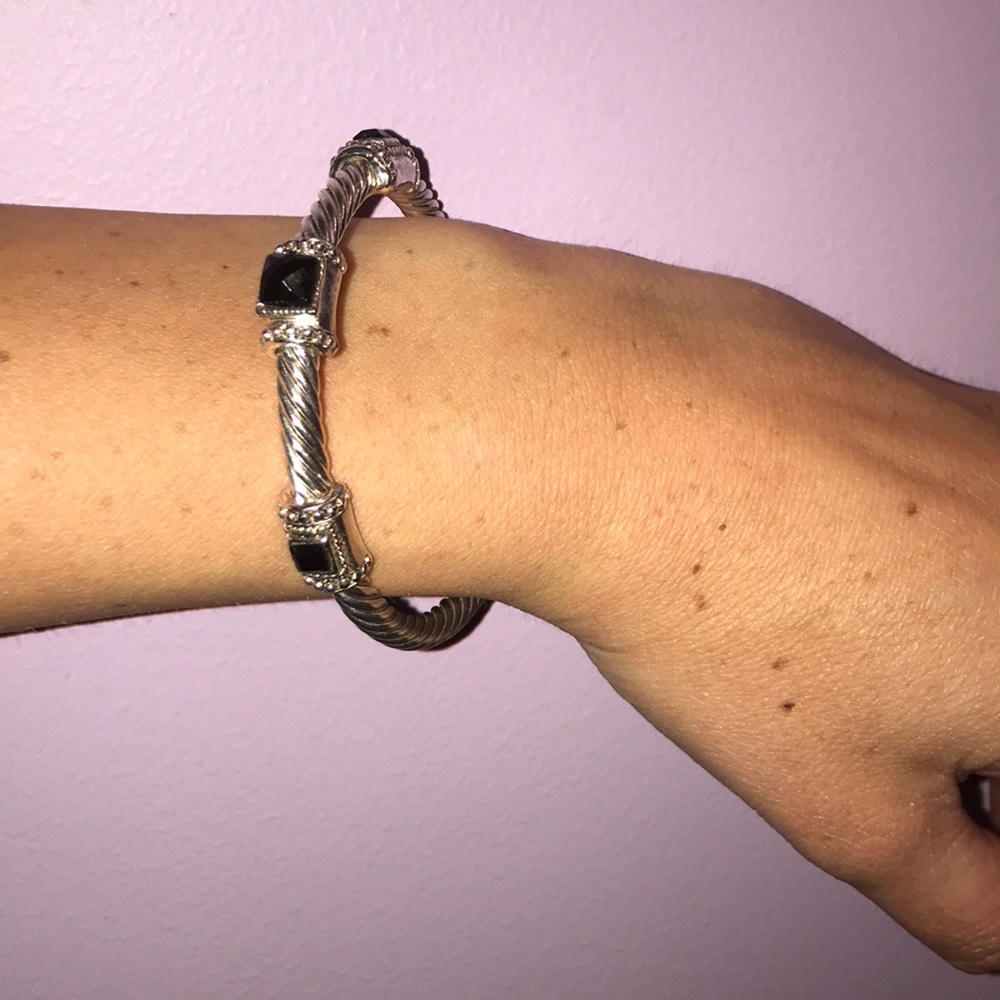 Silver bangle with black stones